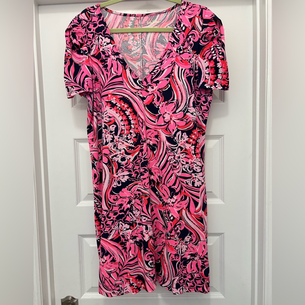 🌺Lilly Pulitzer Aleece T-Shirt Dress Low Tide Navy Flirty Fins and Feathers